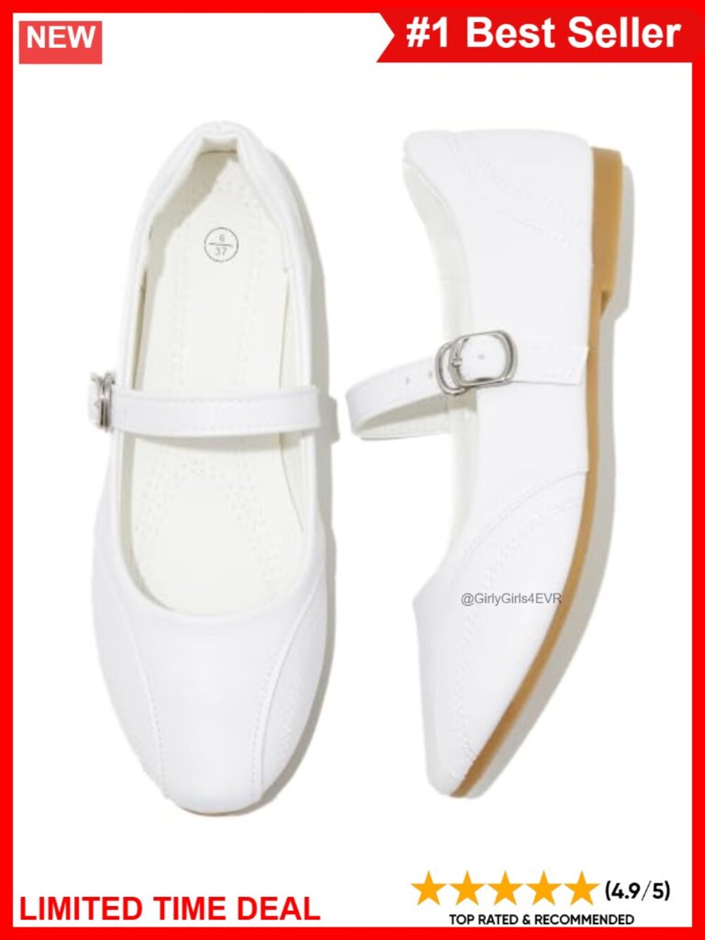 Women's Mary Jane Ballet Flats Faux Leather Buckle Strap Memory Foam